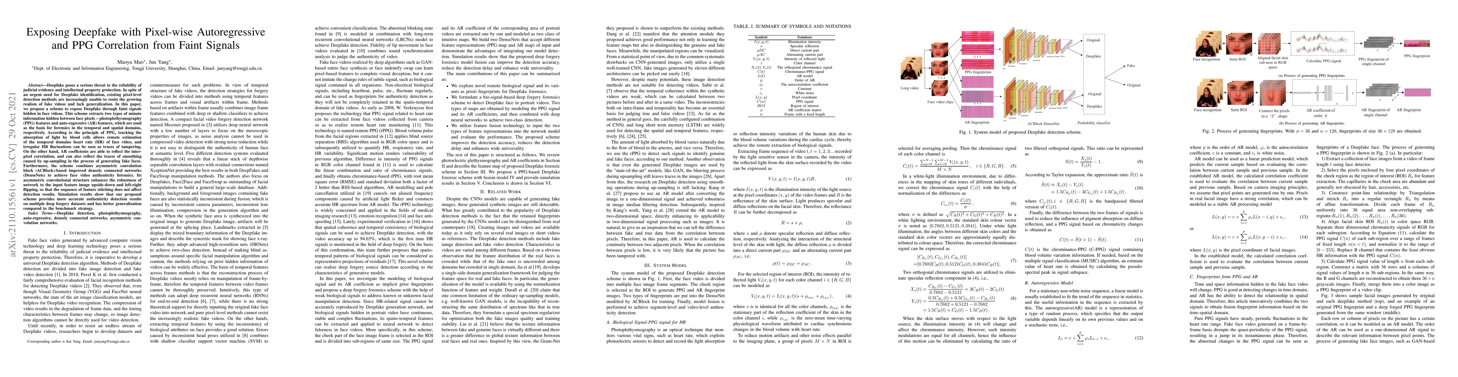 Thumbnail for Exposing Deepfake with Pixel-wise AR and PPG Correlation from Faint
  Signals