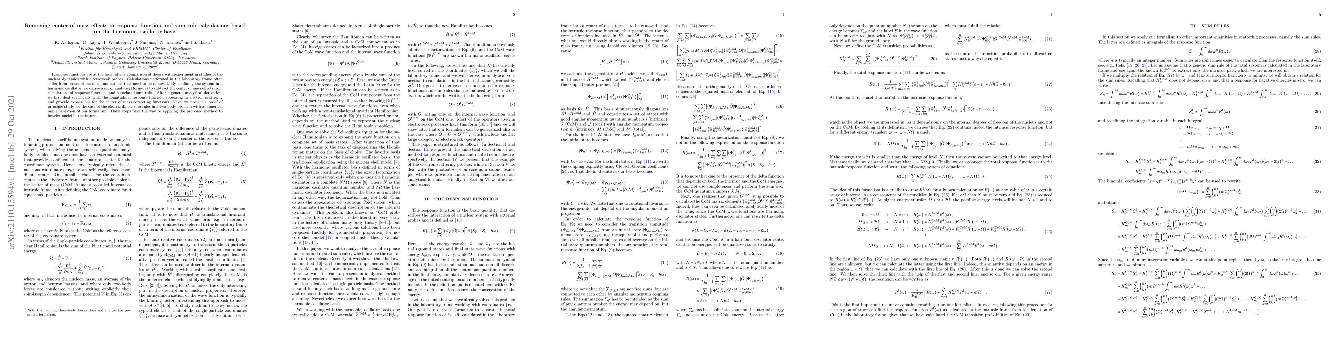 Thumbnail for Removing center of mass effects in response function and sum rule
  calculations based on the harmonic oscillator basis