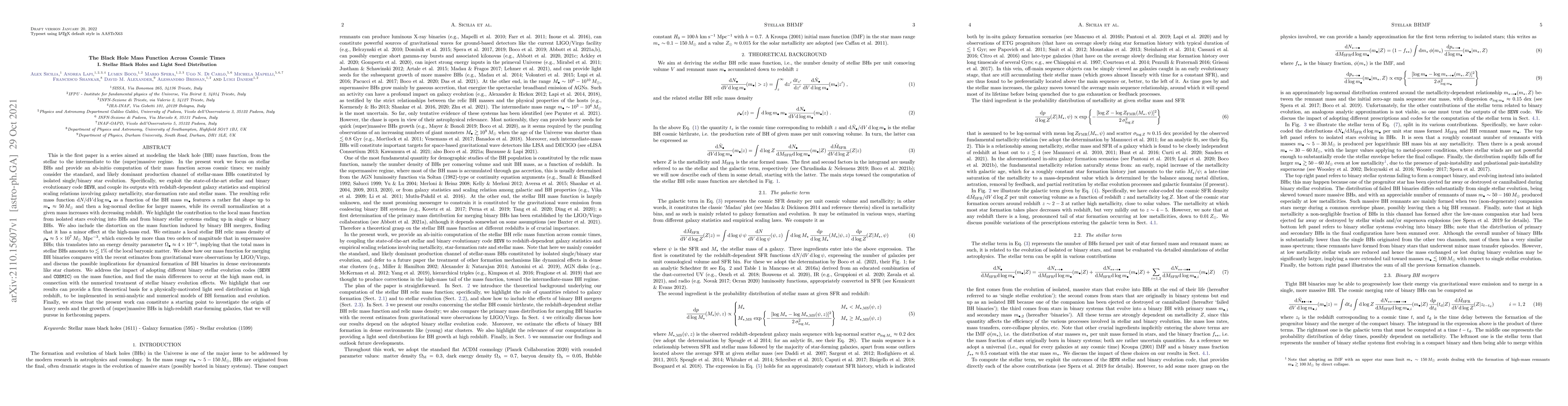 Thumbnail for The Black Hole Mass Function Across Cosmic Times I. Stellar Black Holes
  and Light Seed Distribution