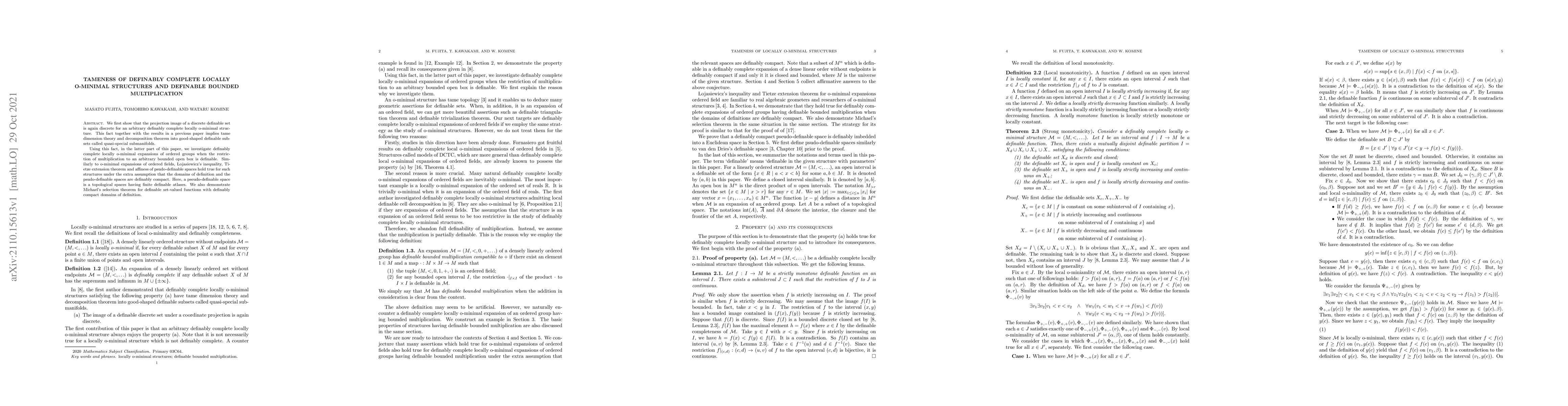 Thumbnail for Tameness of definably complete locally o-minimal structures and
  definable bounded multiplication