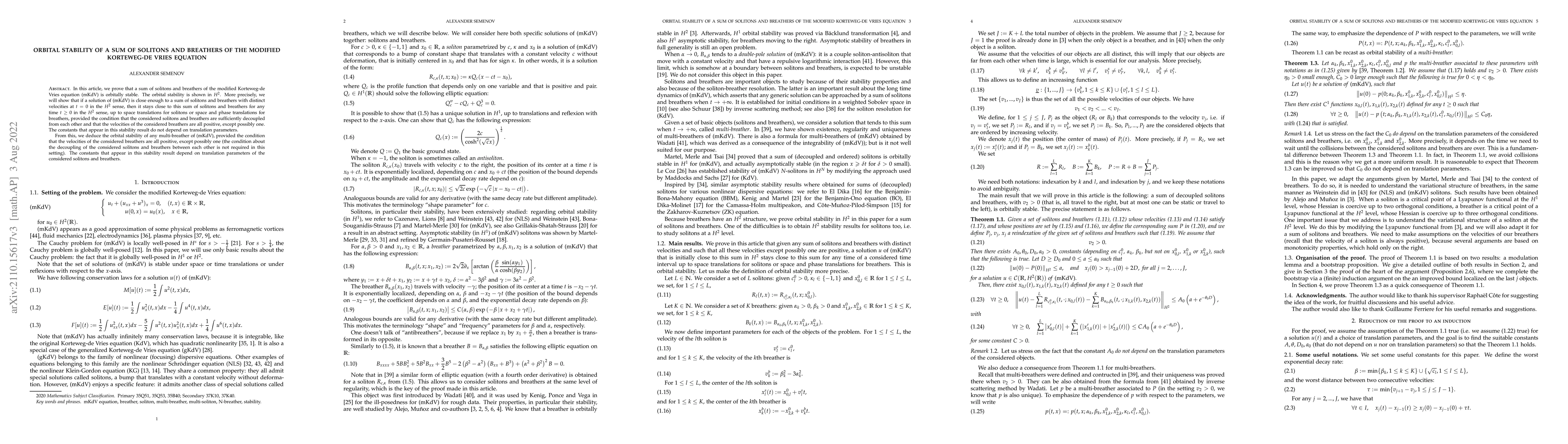 Thumbnail for Orbital Stability Of A Sum Of Solitons And Breathers Of The Modified
  Korteweg-de Vries Equation