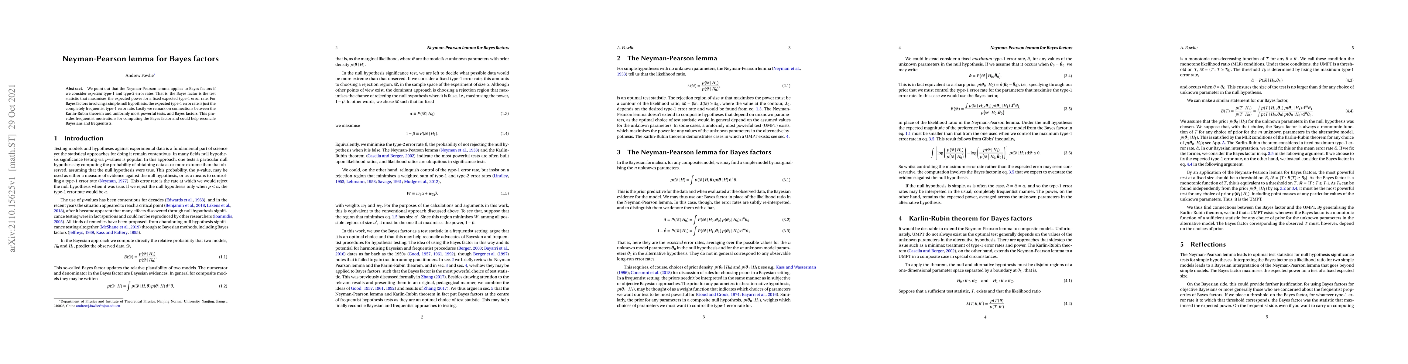 Thumbnail for Neyman-Pearson lemma for Bayes factors
