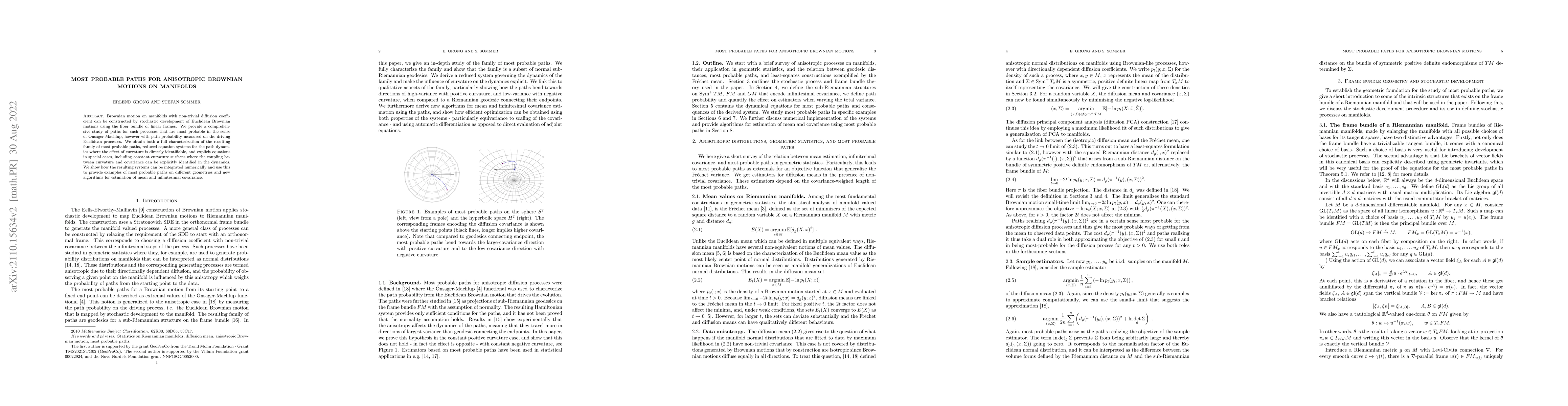 Thumbnail for Most probable paths for anisotropic Brownian motions on manifolds