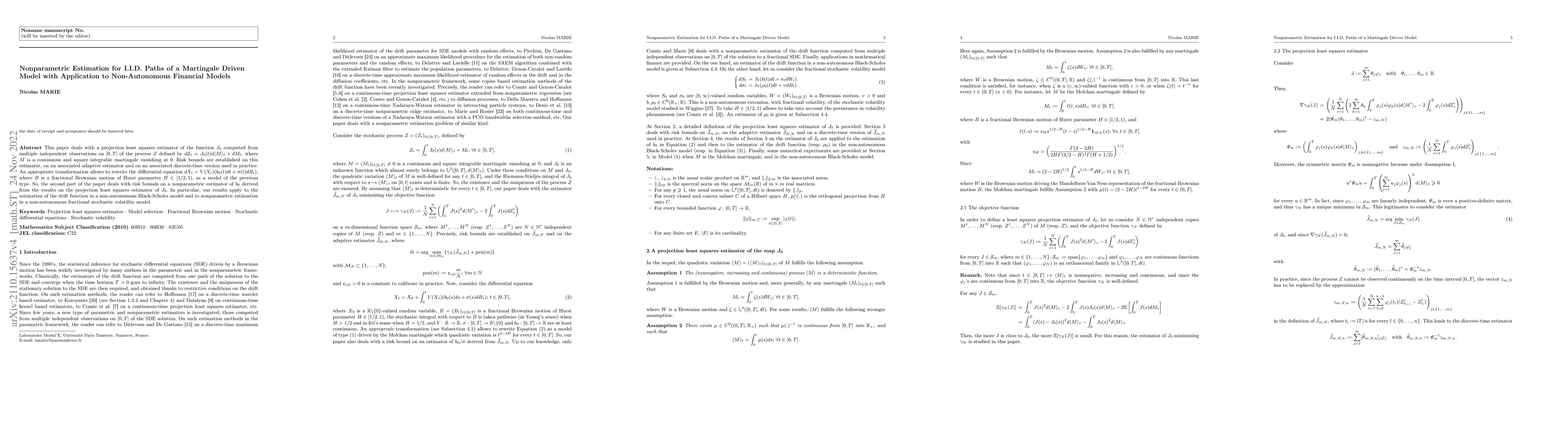 Thumbnail for Nonparametric Estimation for I.I.D. Paths of a Martingale Driven Model
  with Application to Non-Autonomous Financial Models