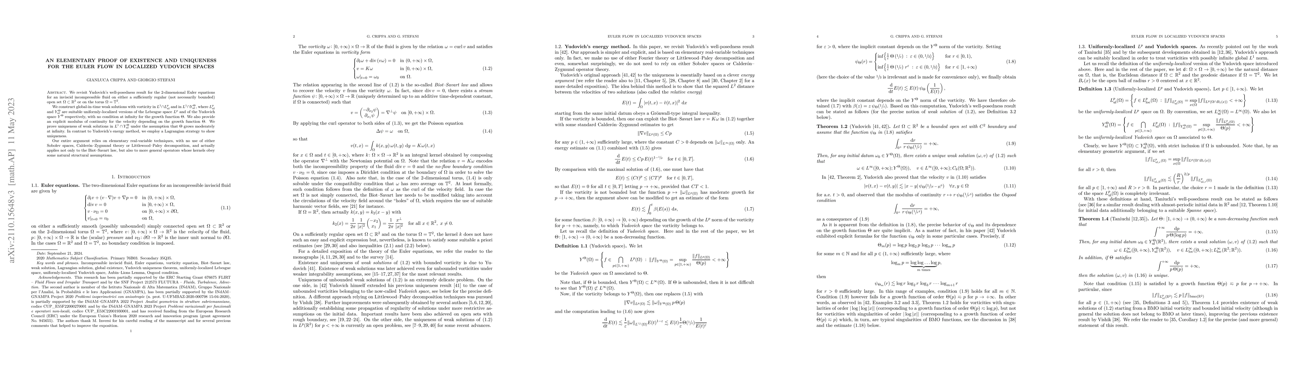 Thumbnail for An elementary proof of existence and uniqueness for the Euler flow in
  localized Yudovich spaces