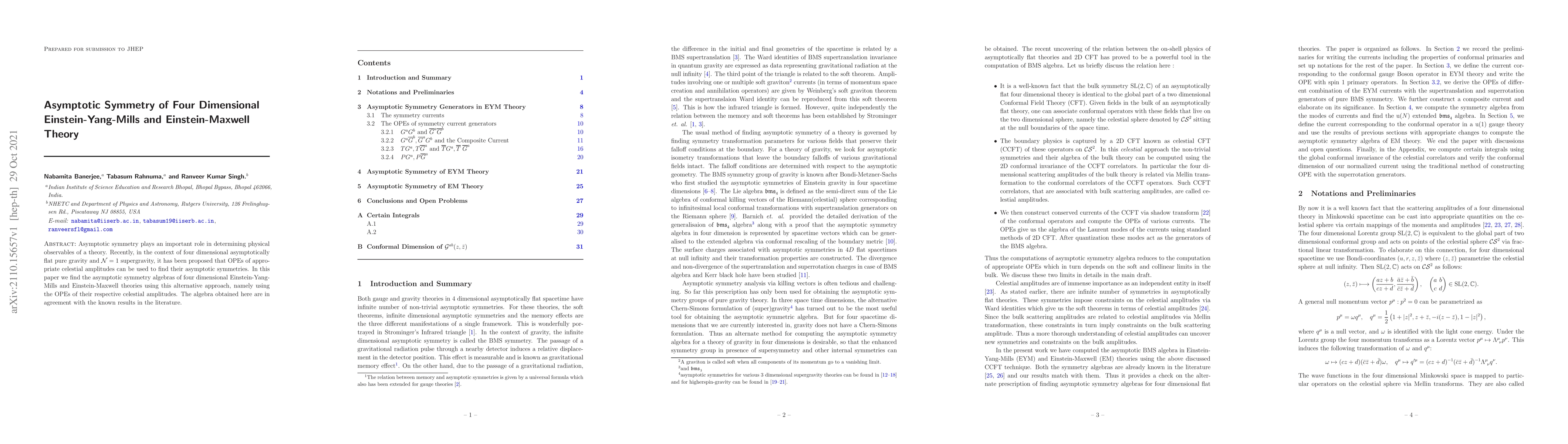 Thumbnail for Asymptotic Symmetry of Four Dimensional Einstein-Yang-Mills and
  Einstein-Maxwell Theory