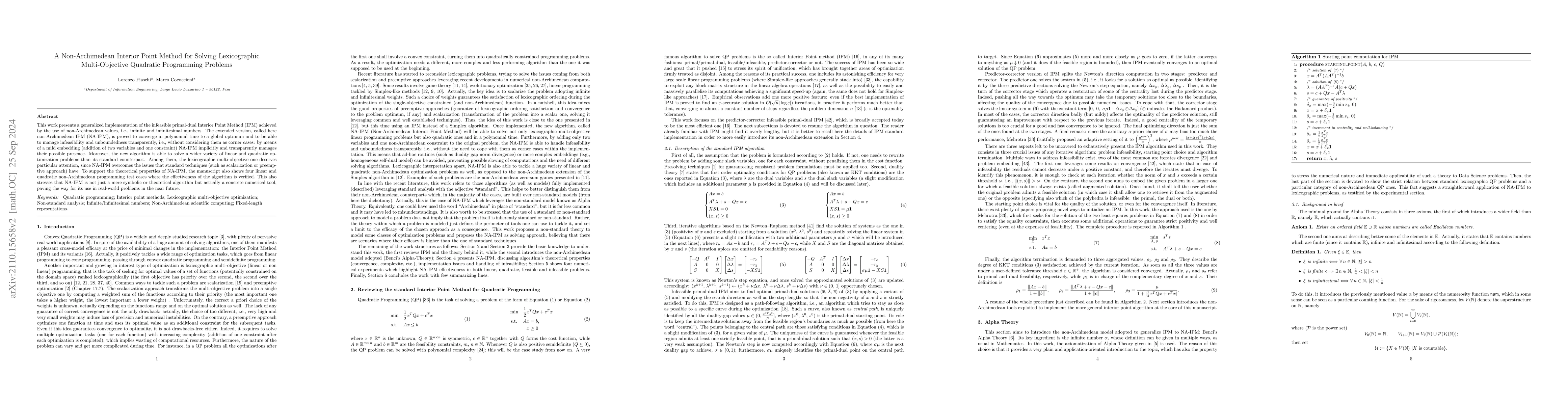 Thumbnail for A Non-Archimedean Interior Point Method for Solving Lexicographic
  Multi-Objective Quadratic Programming Problems
