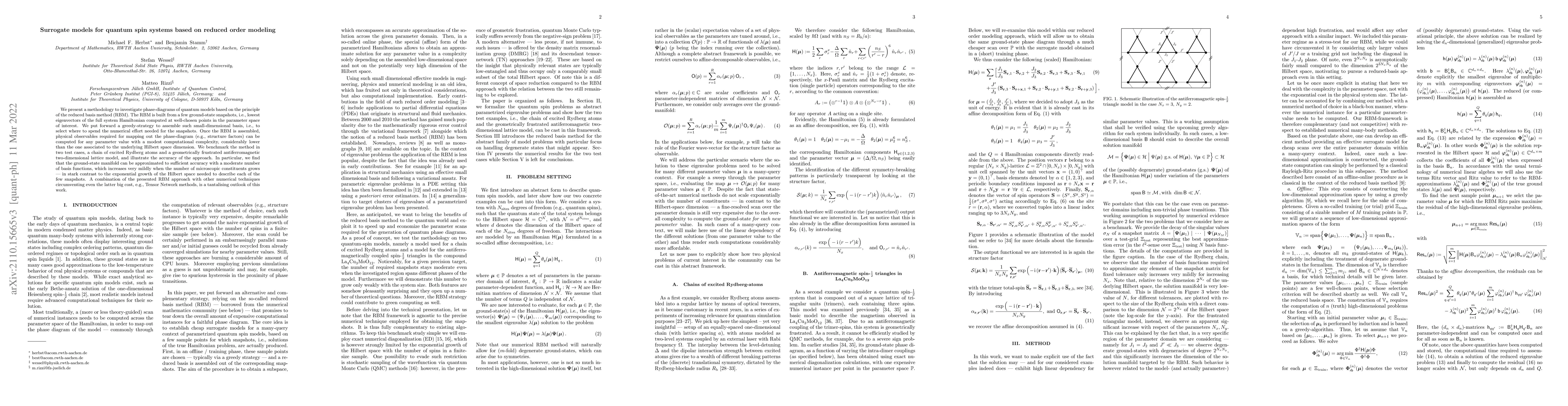 Thumbnail for Surrogate models for quantum spin systems based on reduced order
  modeling