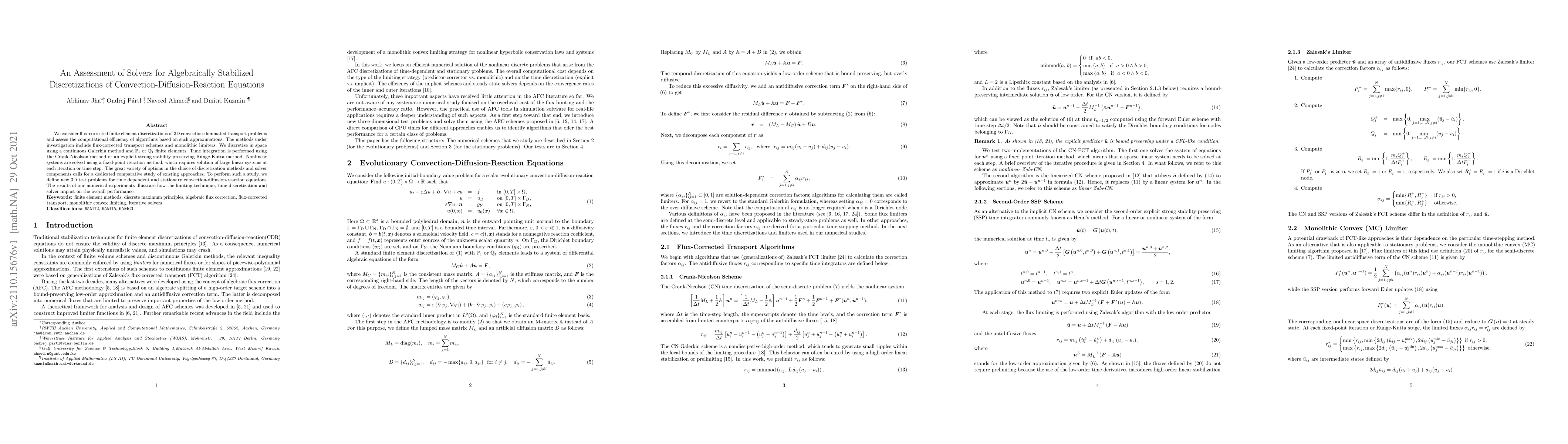 Thumbnail for An Assessment of Solvers for Algebraically Stabilized Discretizations of
  Convection-Diffusion-Reaction Equations
