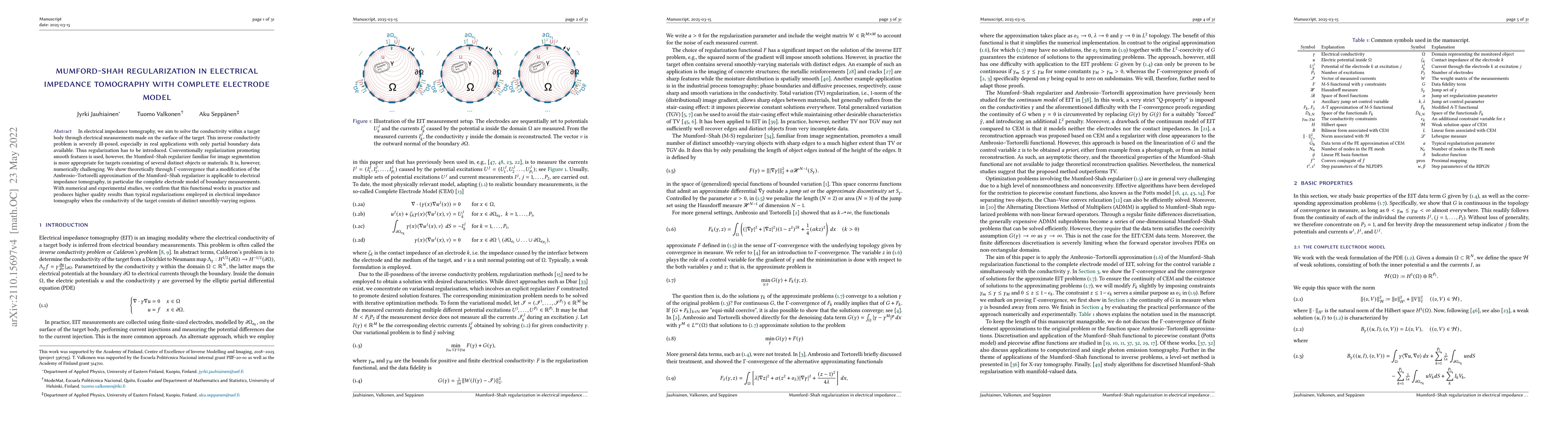 Thumbnail for Mumford-Shah regularization in electrical impedance tomography with
  complete electrode model