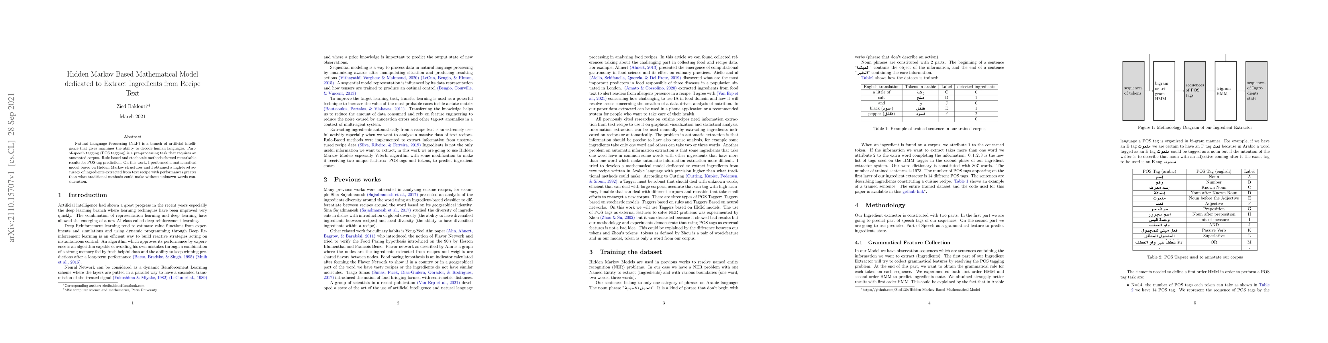 Thumbnail for Hidden Markov Based Mathematical Model dedicated to Extract Ingredients
  from Recipe Text