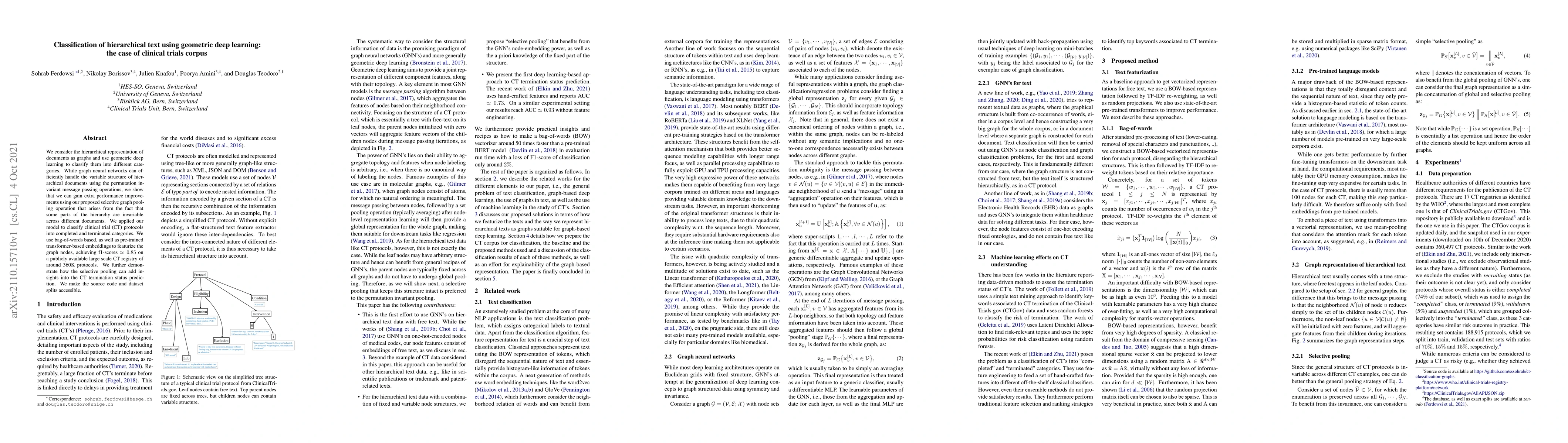 Thumbnail for Classification of hierarchical text using geometric deep learning: the
  case of clinical trials corpus