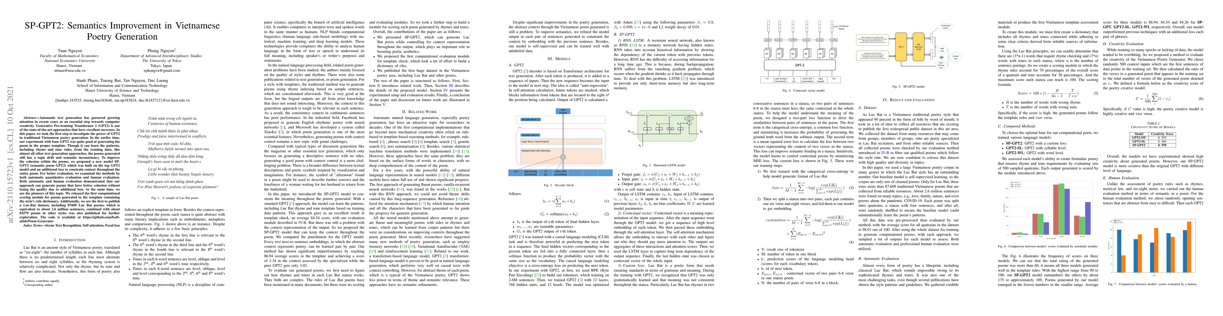 Thumbnail for SP-GPT2: Semantics Improvement in Vietnamese Poetry Generation