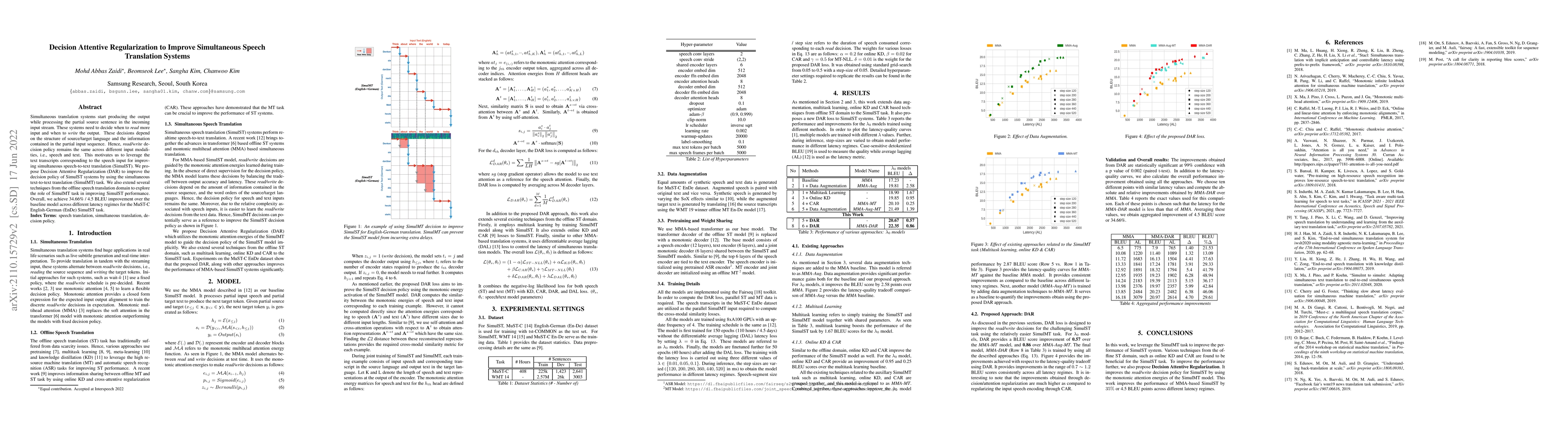 Thumbnail for Decision Attentive Regularization to Improve Simultaneous Speech
  Translation Systems