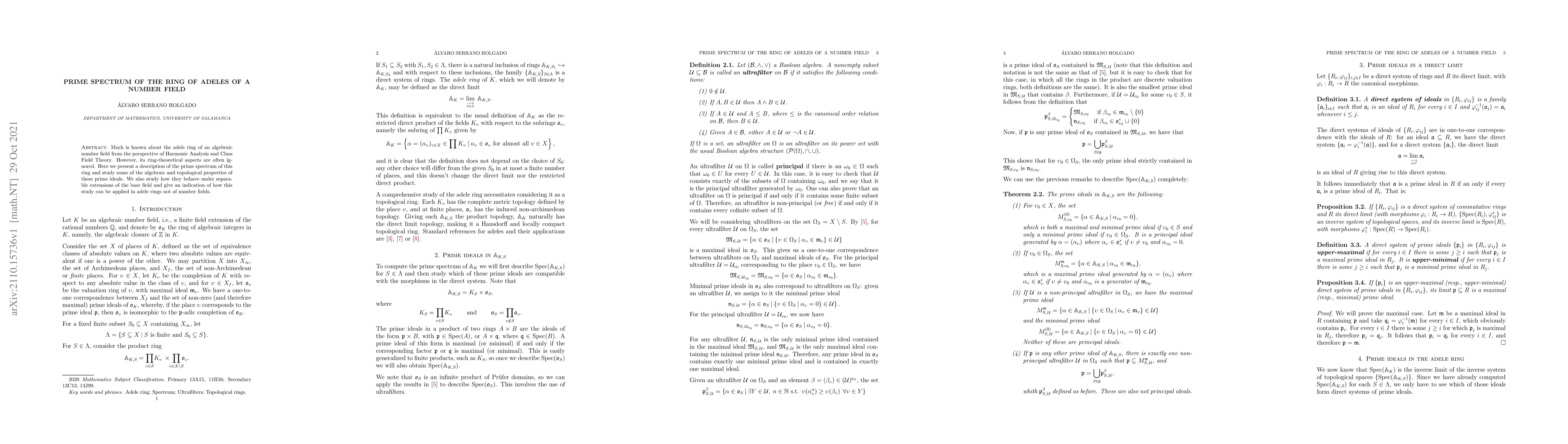 Thumbnail for Prime Spectrum of the Ring of Adeles of a Number Field