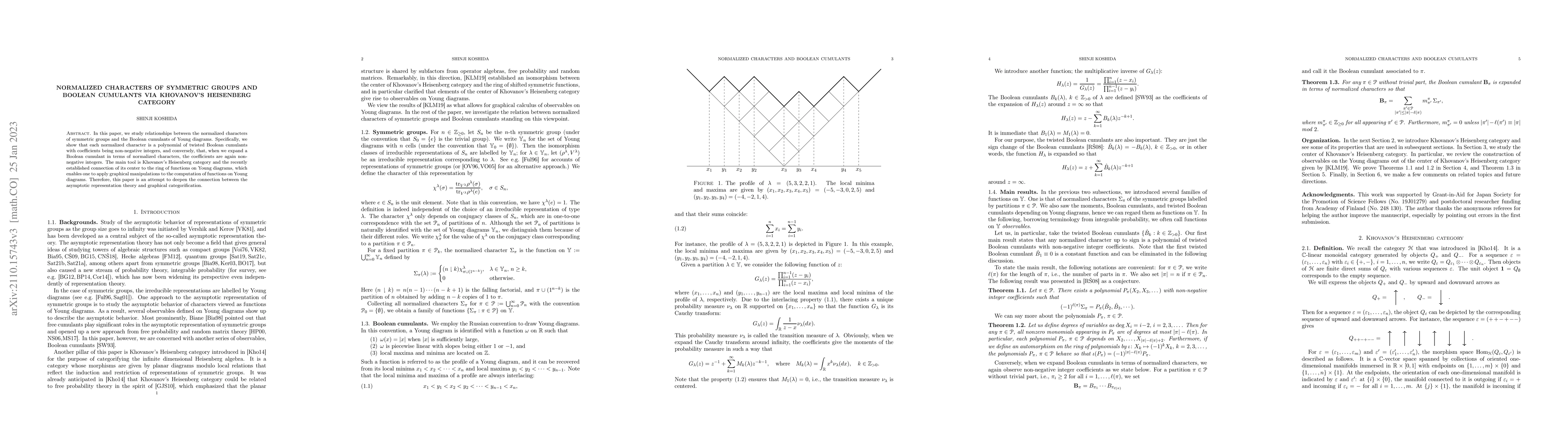 Thumbnail for Normalized characters of symmetric groups and Boolean cumulants via
  Khovanov's Heisenberg category