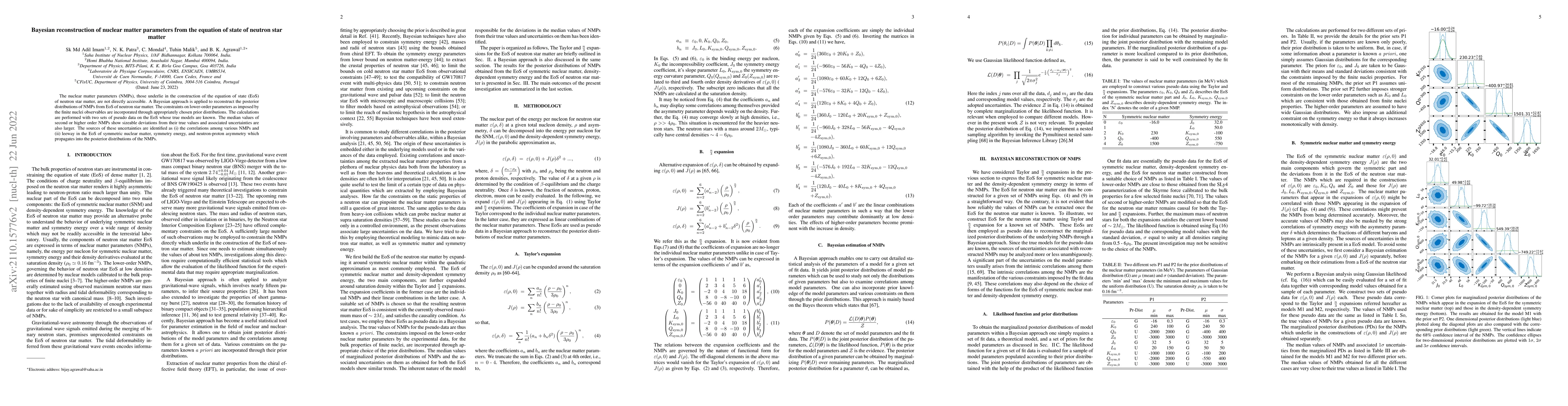 Thumbnail for Bayesian reconstruction of nuclear matter parameters from the equation
  of state of neutron star matter