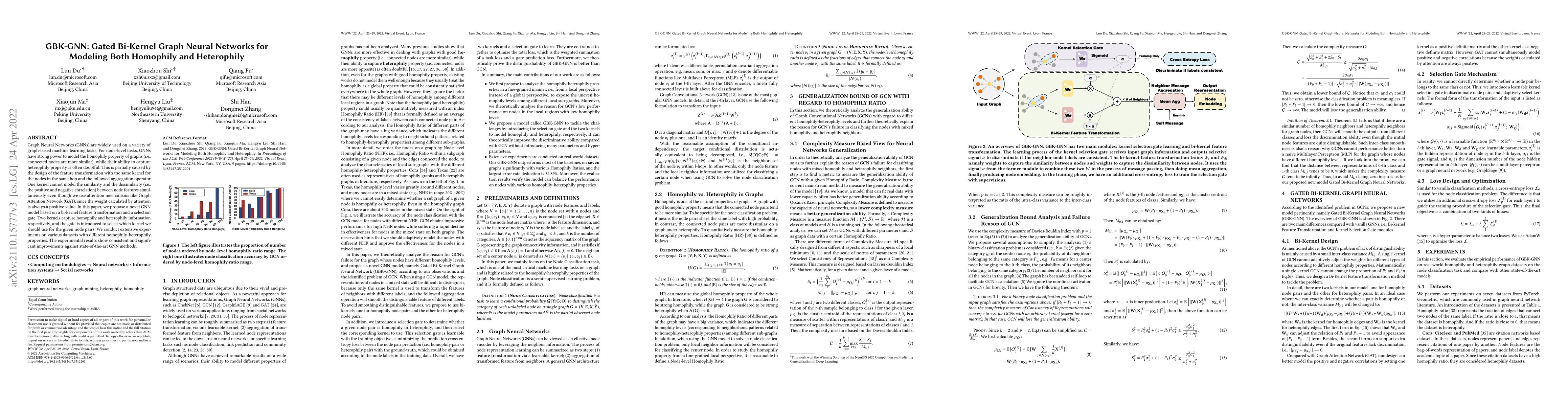 Thumbnail for GBK-GNN: Gated Bi-Kernel Graph Neural Networks for Modeling Both
  Homophily and Heterophily