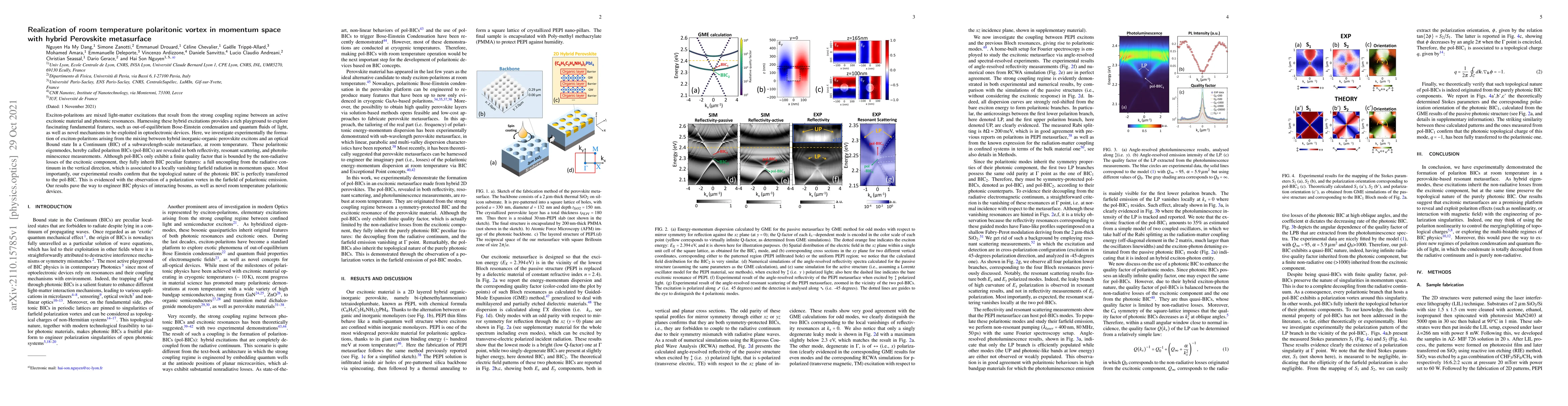 Thumbnail for Realization of room temperature polaritonic vortex in momentum space
  with hybrid Perovskite metasurface
