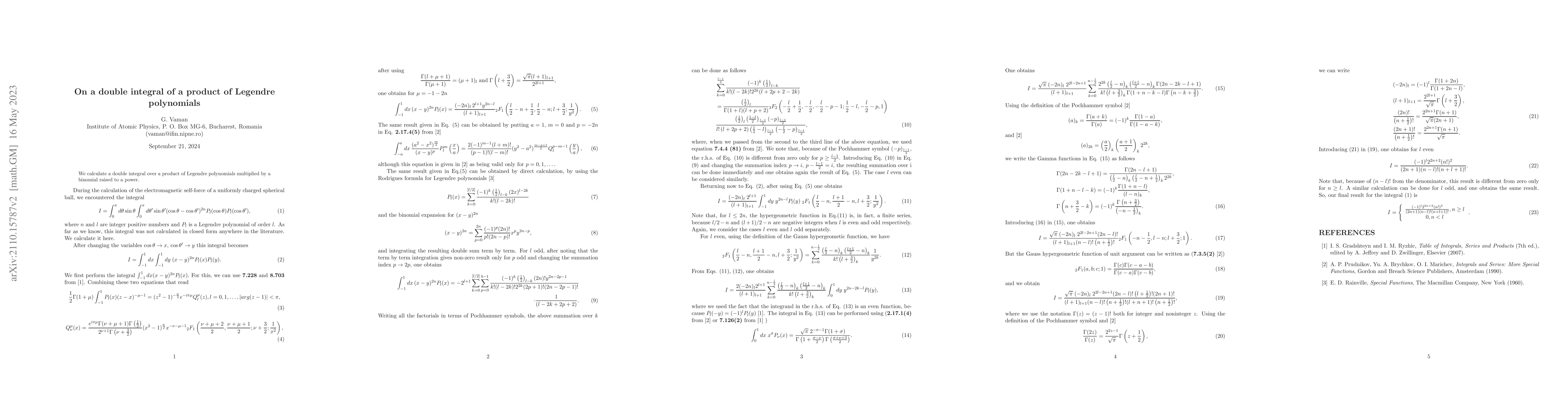 Thumbnail for On a double integral of a product of Legendre polynomials