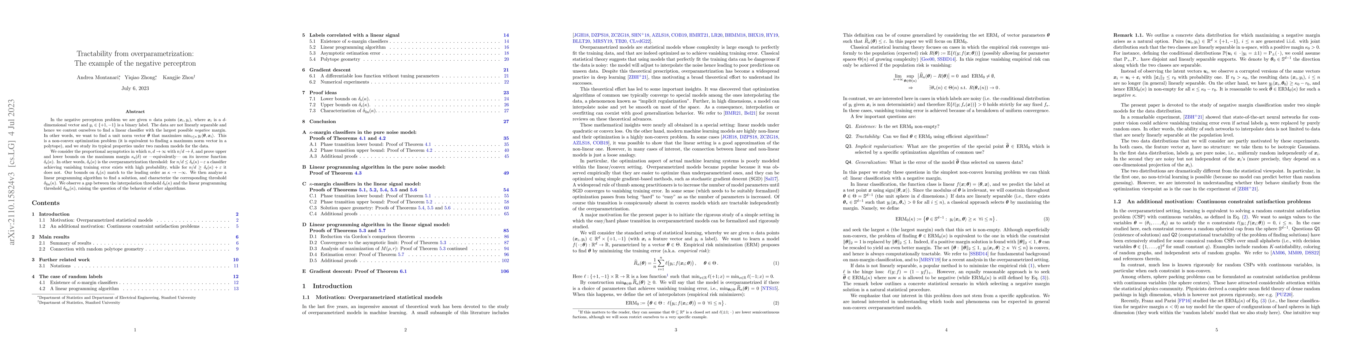 Thumbnail for Tractability from overparametrization: The example of the negative
  perceptron