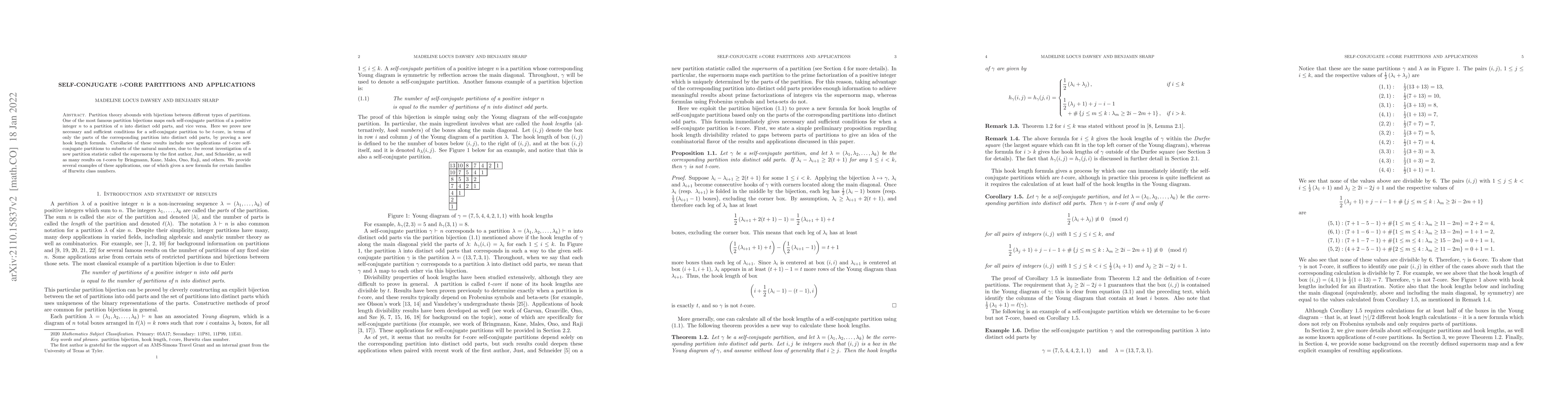 Thumbnail for Self-conjugate $t$-core partitions and applications