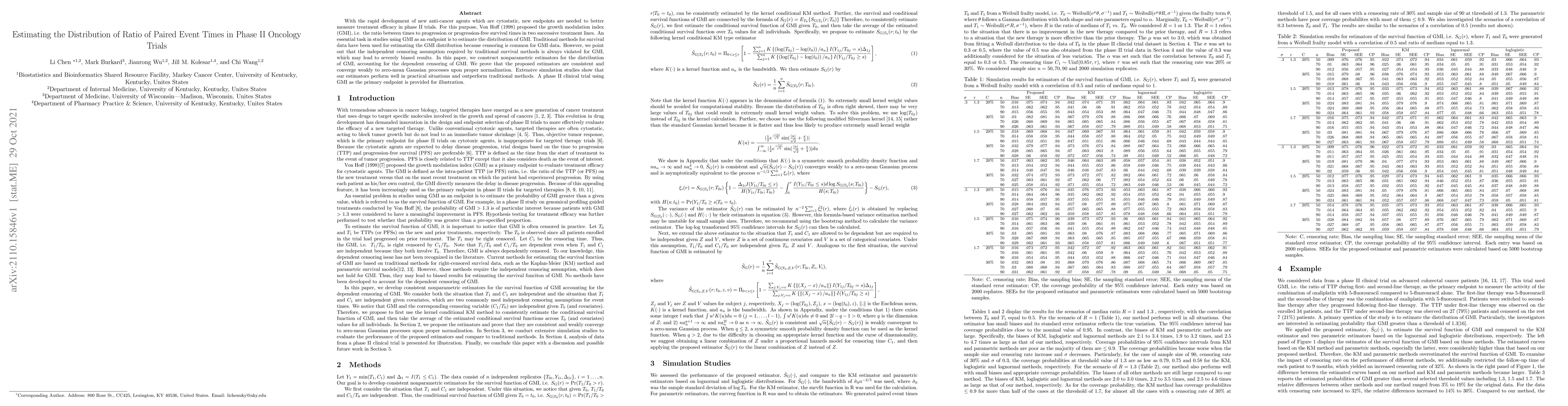 Thumbnail for Estimating the Distribution of Ratio of Paired Event Times in Phase II
  Oncology Trials
