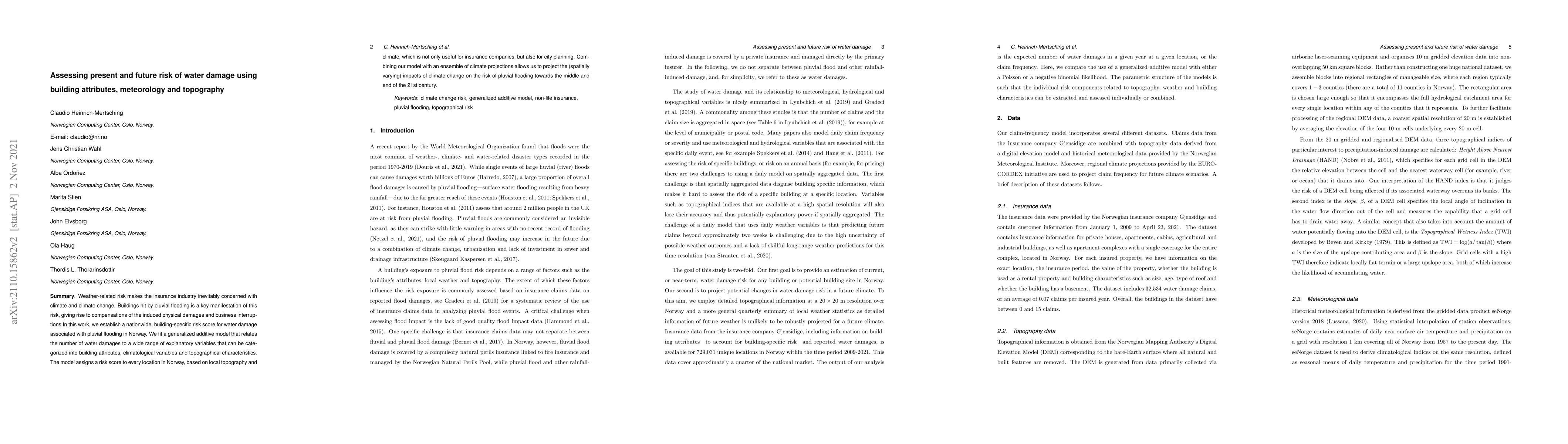 Thumbnail for Assessing present and future risk of water damage using building
  attributes, meteorology and topography
