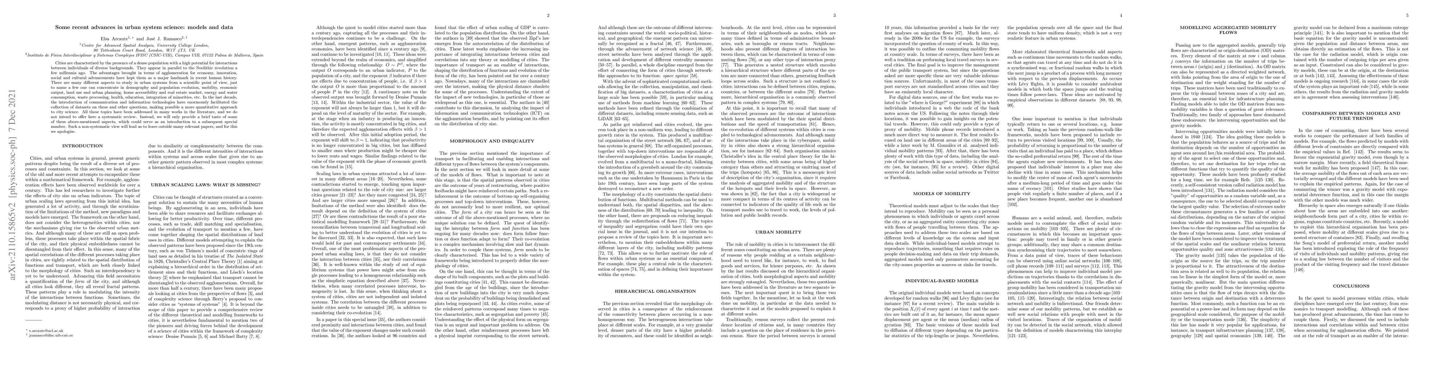 Thumbnail for Some recent advances in urban system science: models and data