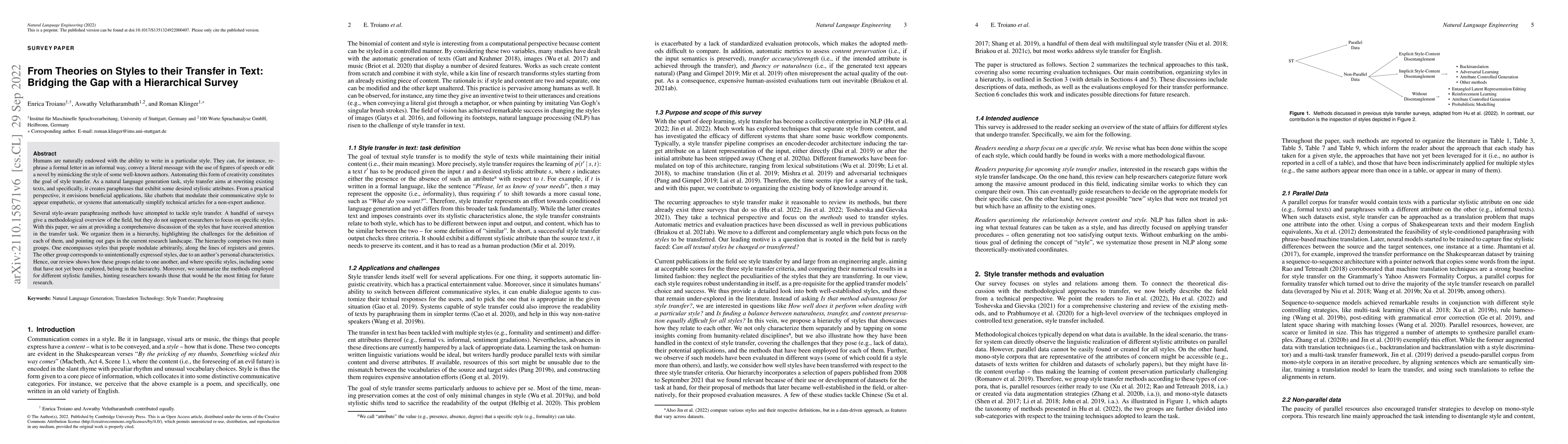 Thumbnail for From Theories on Styles to their Transfer in Text: Bridging the Gap with
  a Hierarchical Survey