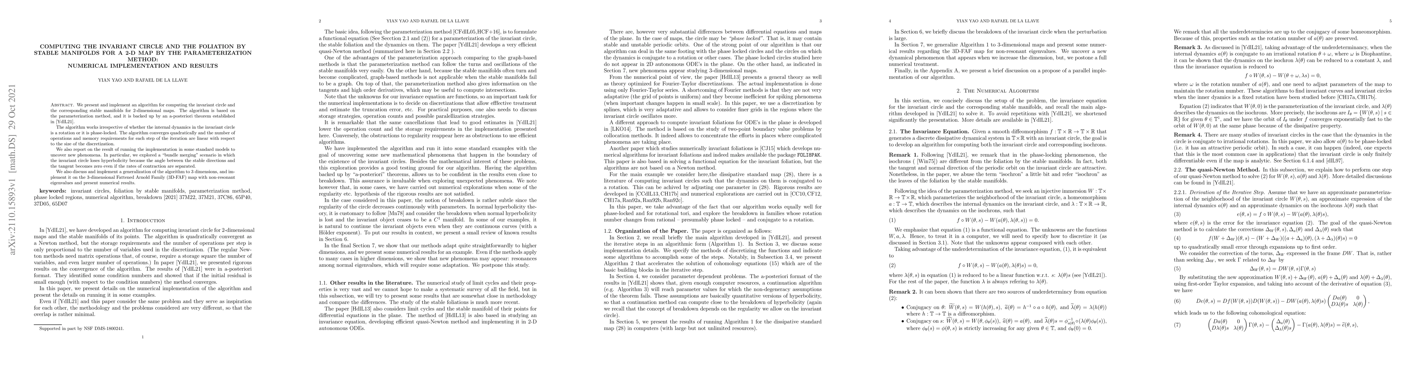 Thumbnail for Computing the Invariant Circle and the Foliation by Stable Manifolds for
  a 2-D Map by the Parameterization Method: Numerical Implementation and
  Results