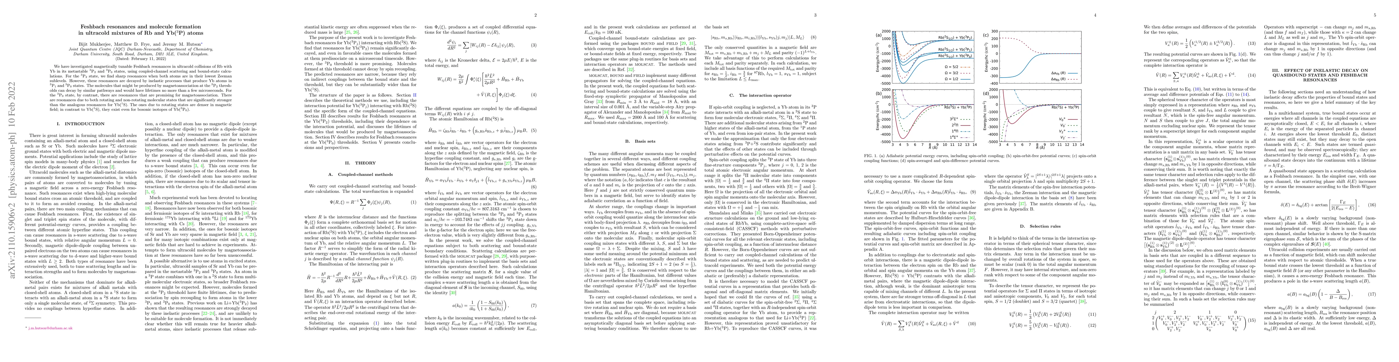 Thumbnail for Feshbach resonances and molecule formation in ultracold mixtures of Rb
  and Yb($^3$P) atoms