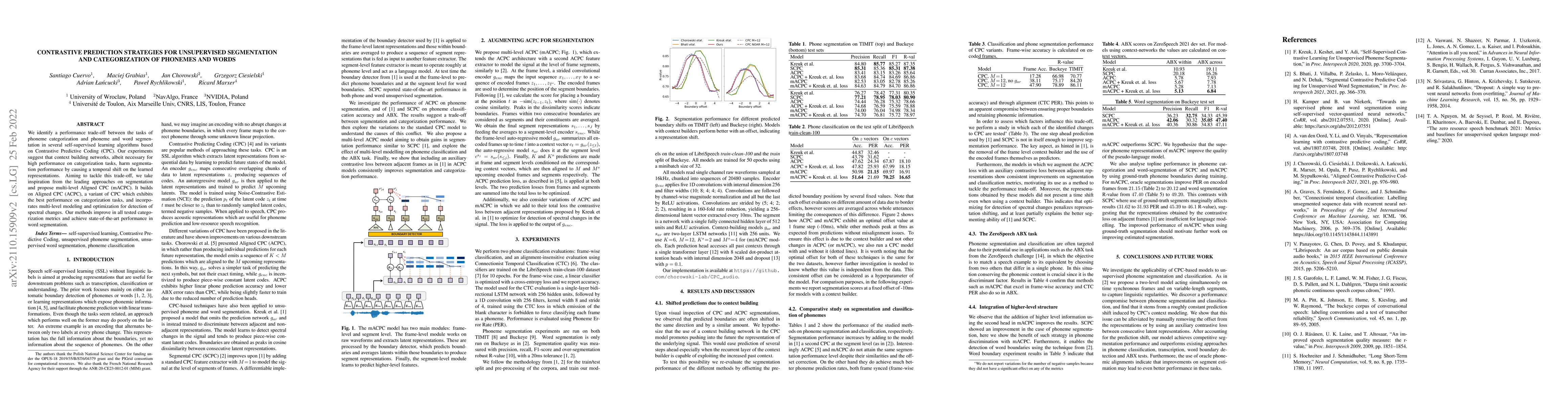 Thumbnail for Contrastive prediction strategies for unsupervised segmentation and
  categorization of phonemes and words