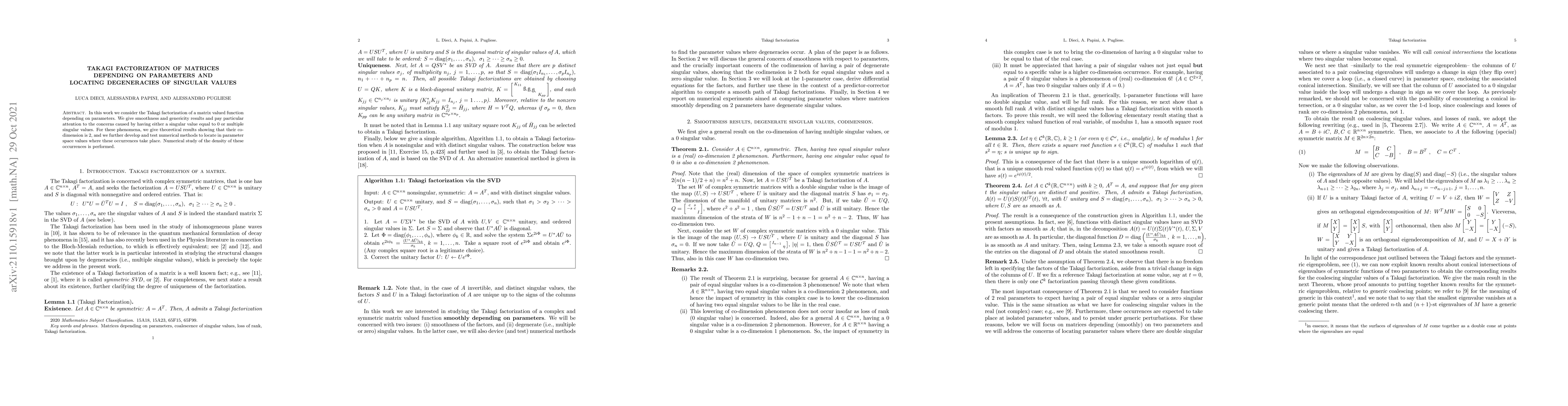 Thumbnail for Takagi factorization of matrices depending on parameters and locating
  degeneracies of singular values