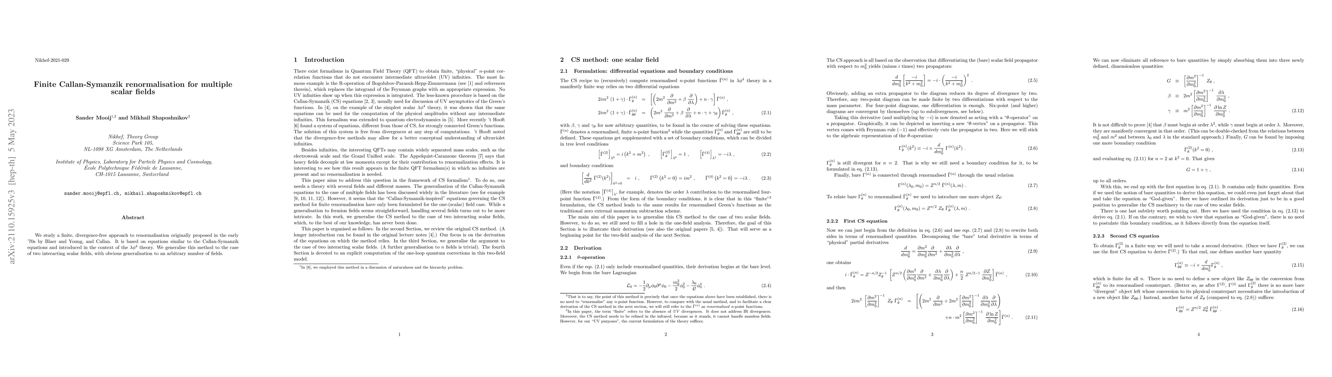 Thumbnail for Finite Callan-Symanzik renormalisation for multiple scalar fields
