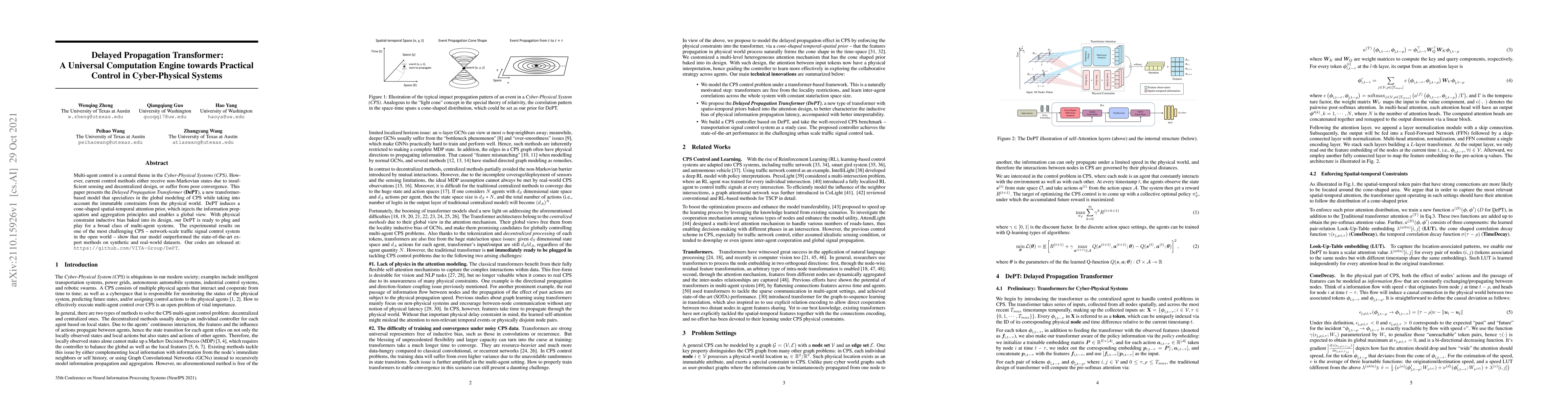 Thumbnail for Delayed Propagation Transformer: A Universal Computation Engine towards
  Practical Control in Cyber-Physical Systems