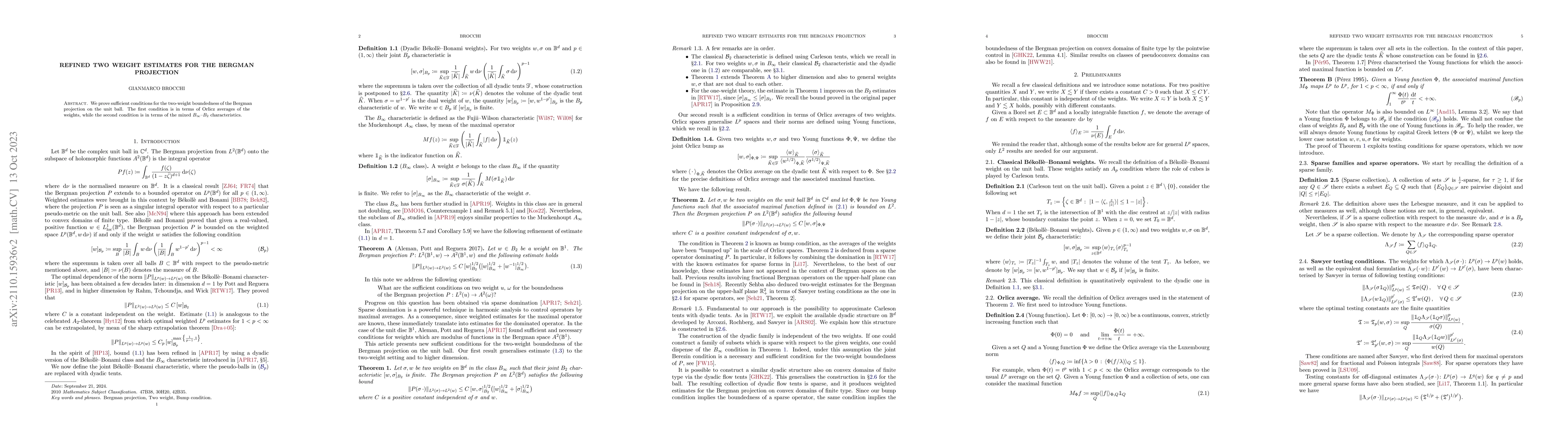 Thumbnail for Refined Two Weight Estimates for the Bergman Projection
