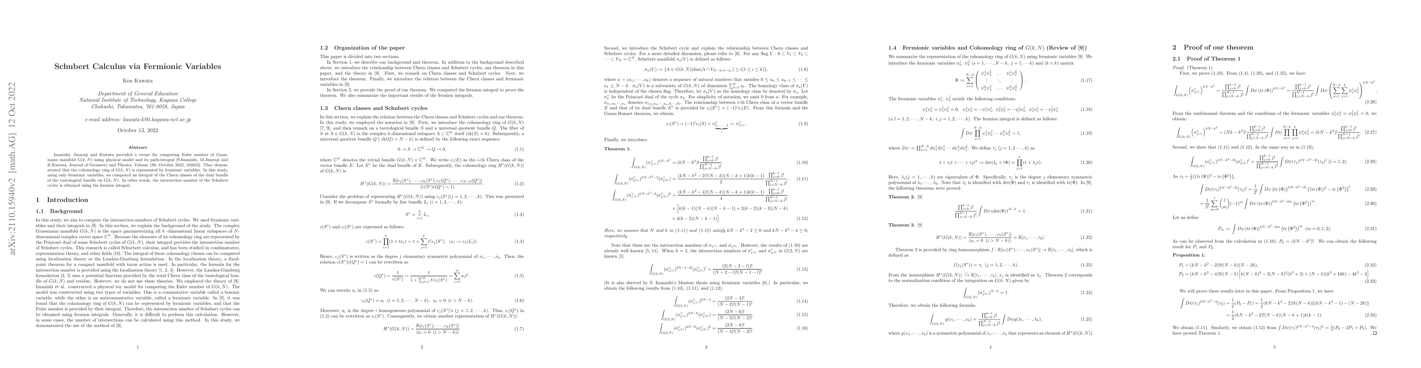 Thumbnail for Schubert Calculus via Fermionic Variables