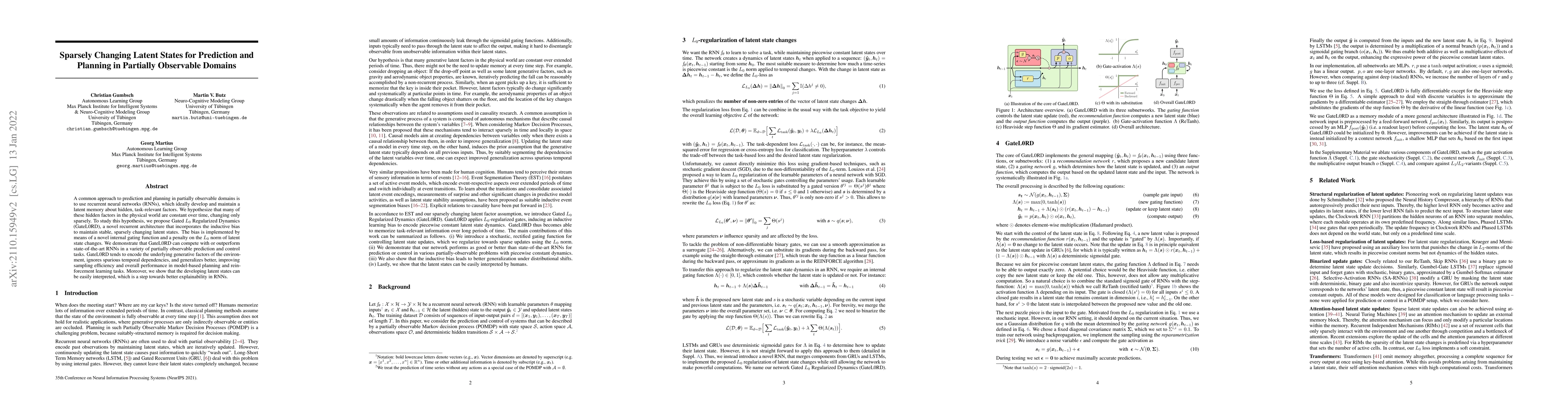 Thumbnail for Sparsely Changing Latent States for Prediction and Planning in Partially
  Observable Domains