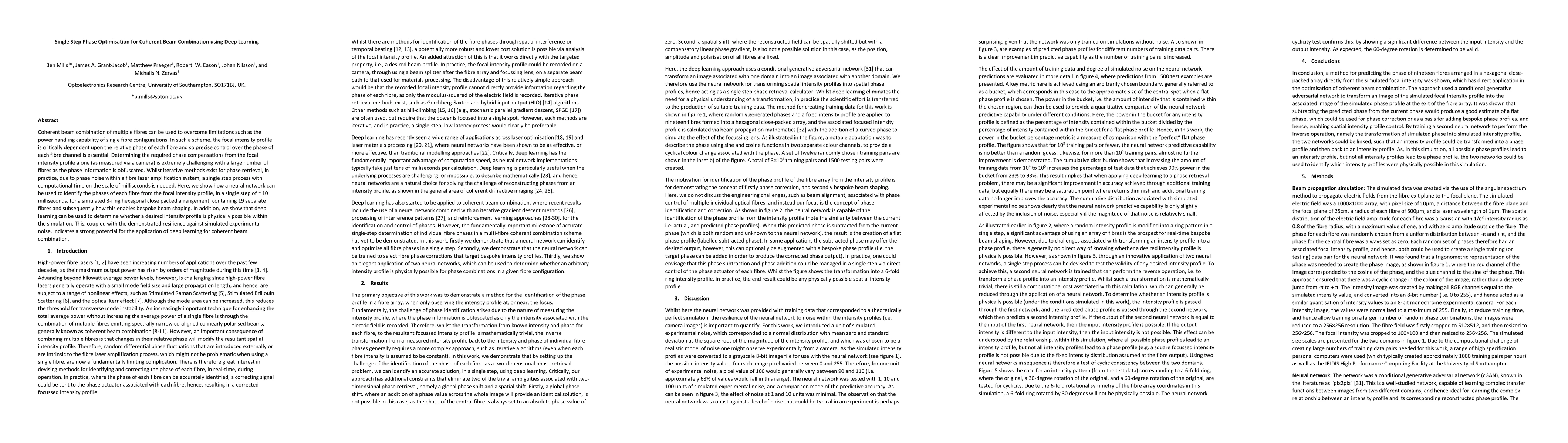 Thumbnail for Single Step Phase Optimisation for Coherent Beam Combination using Deep
  Learning