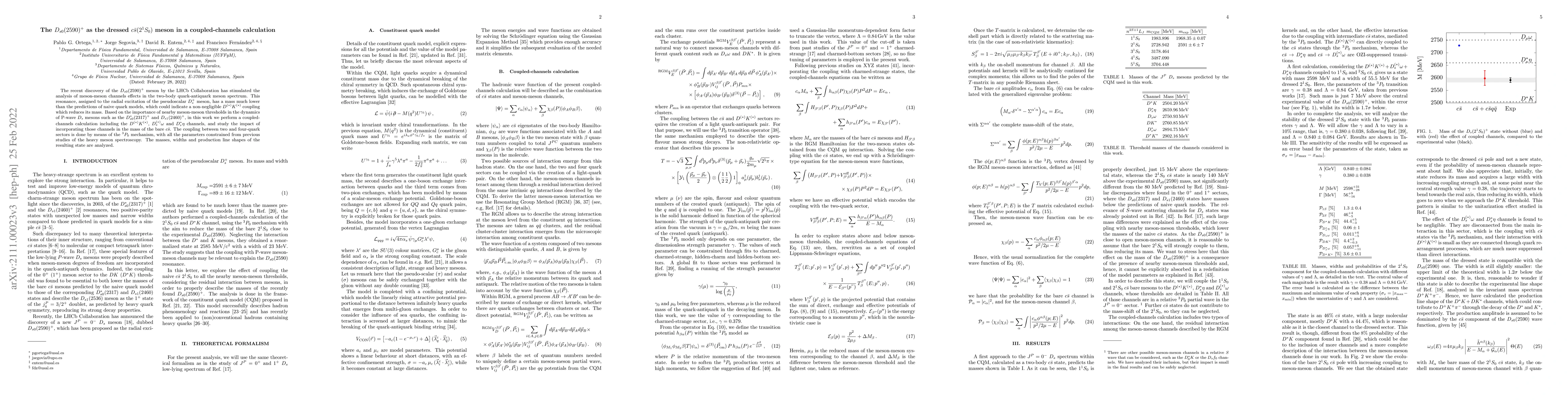 Thumbnail for The $D_{s0}(2590)^+$ as the dressed $c\bar s(2^1S_0)$ meson in a
  coupled-channels calculation