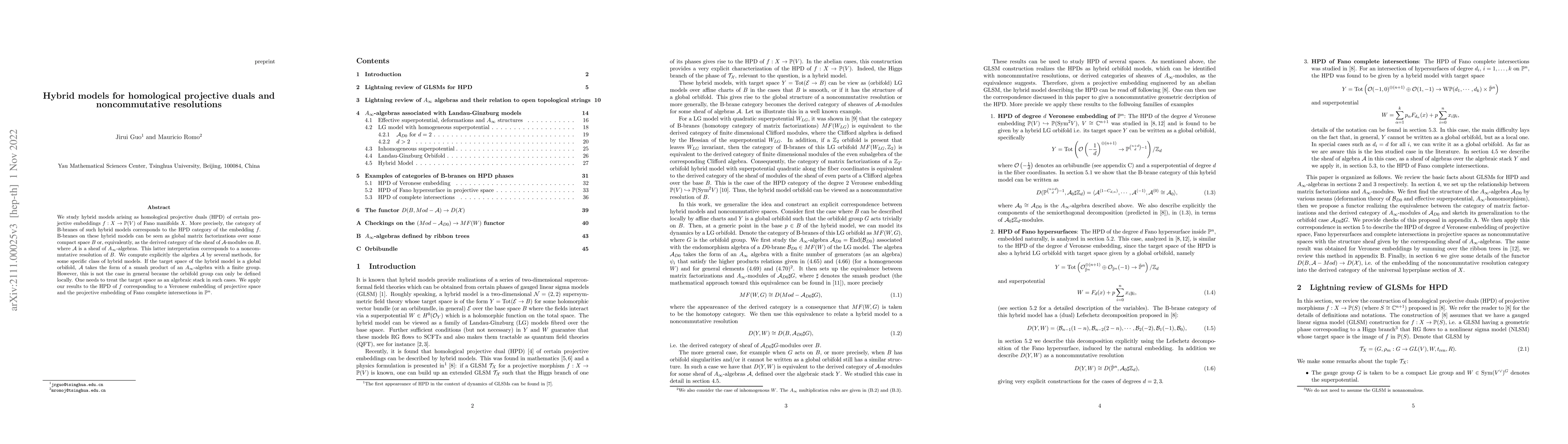 Thumbnail for Hybrid models for homological projective duals and noncommutative
  resolutions