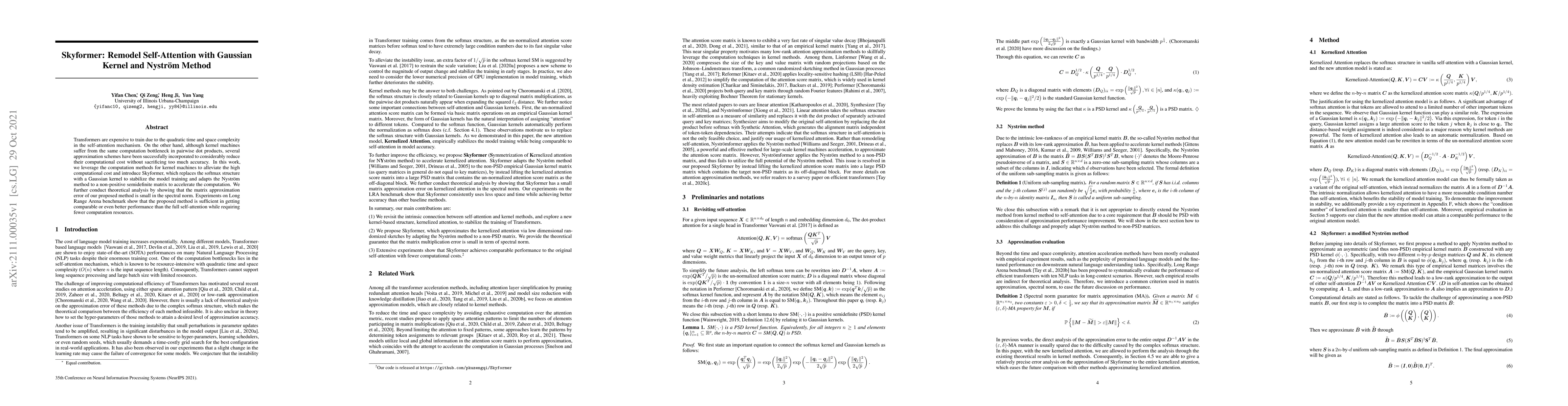 Thumbnail for Skyformer: Remodel Self-Attention with Gaussian Kernel and Nystr\"om
  Method