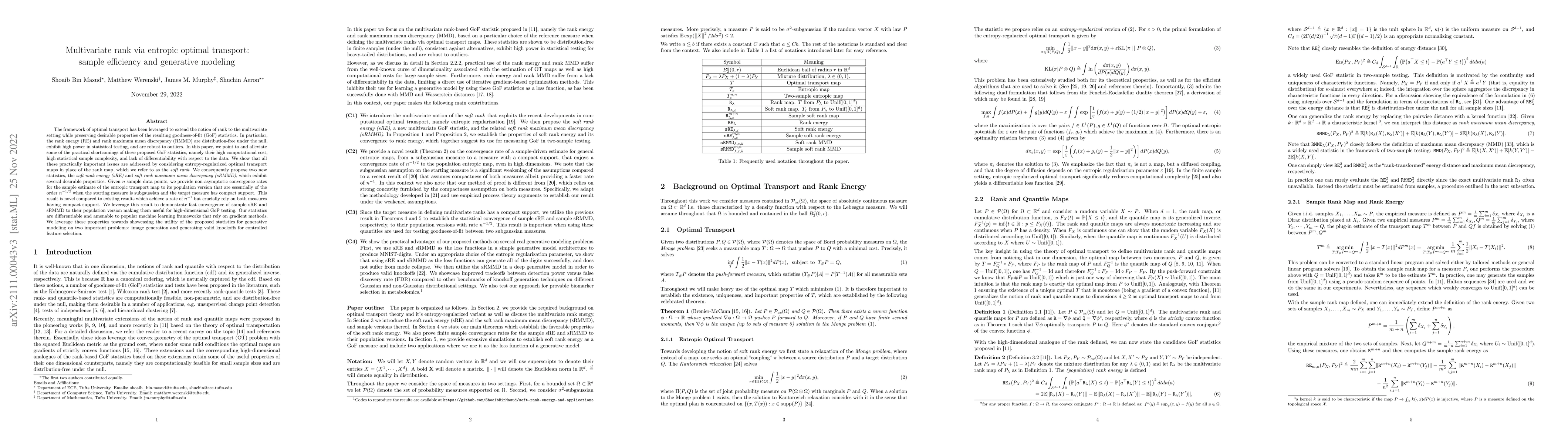 Thumbnail for Multivariate rank via entropic optimal transport: sample efficiency and
  generative modeling
