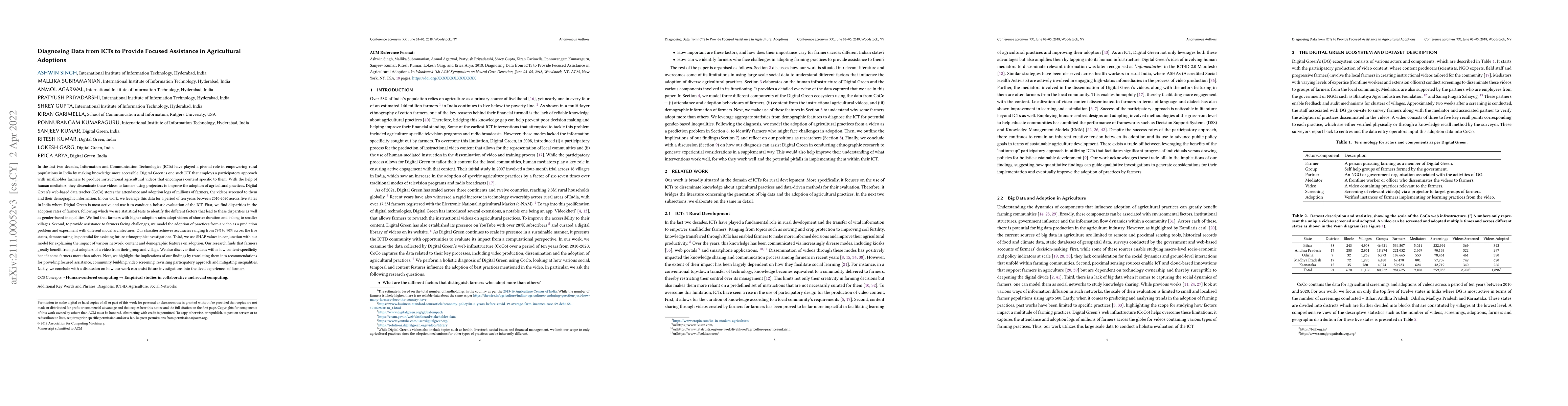 Thumbnail for Diagnosing Data from ICTs to Provide Focused Assistance in Agricultural
  Adoptions