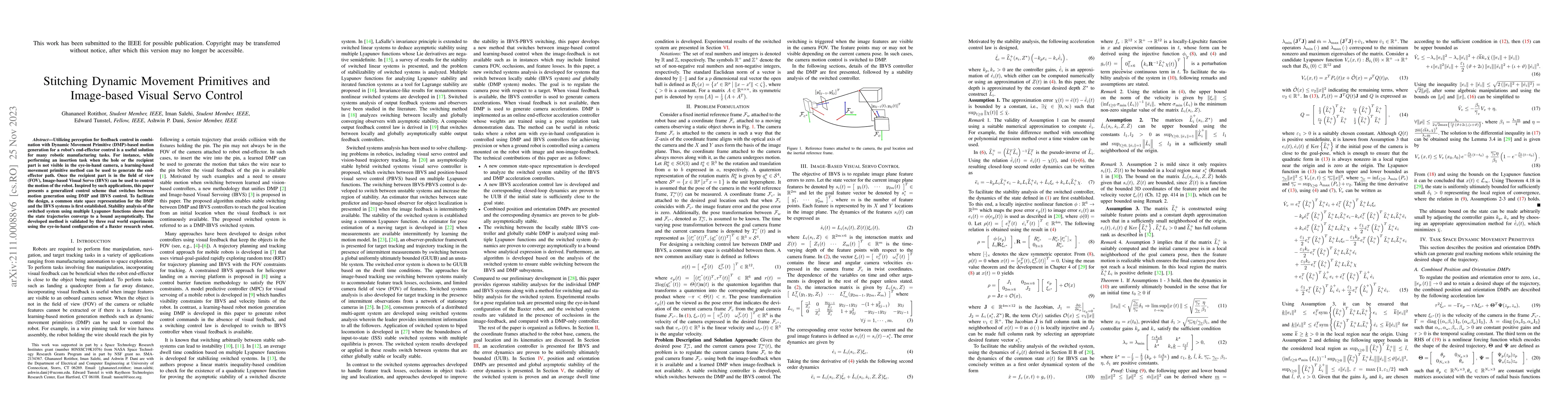 Thumbnail for Stitching Dynamic Movement Primitives and Image-based Visual Servo
  Control