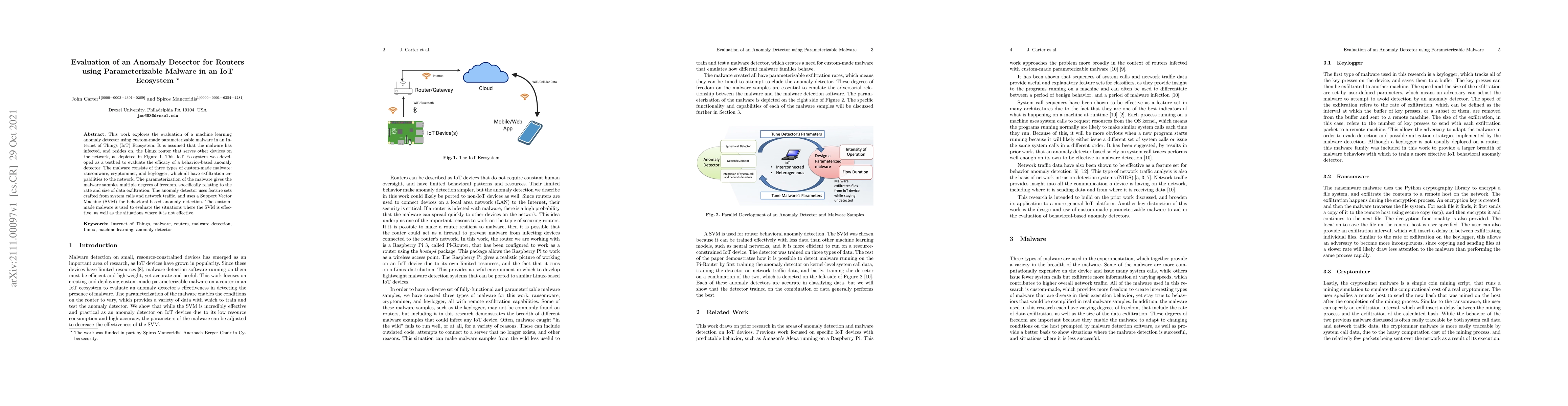 Thumbnail for Evaluation of an Anomaly Detector for Routers using Parameterizable
  Malware in an IoT Ecosystem