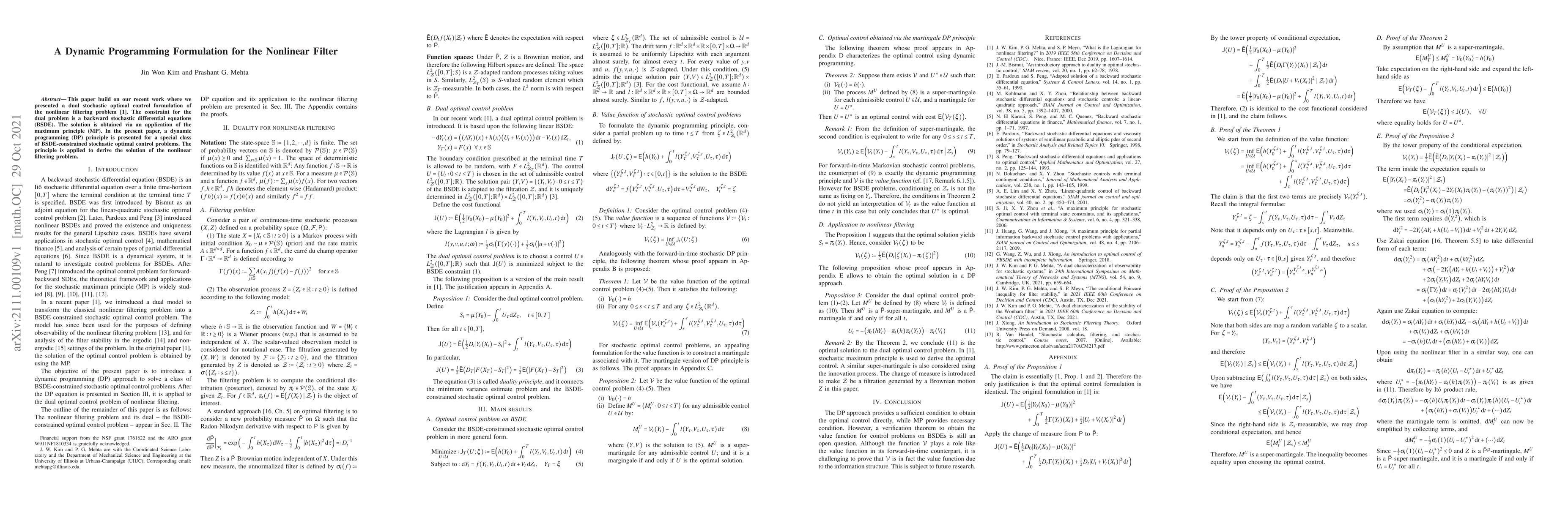 Thumbnail for A Dynamic Programming Formulation for the Nonlinear Filter