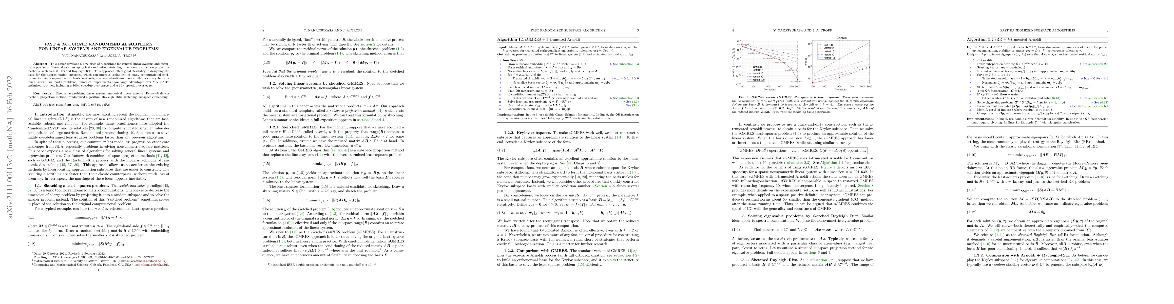 Thumbnail for Fast & Accurate Randomized Algorithms for Linear Systems and Eigenvalue
  Problems