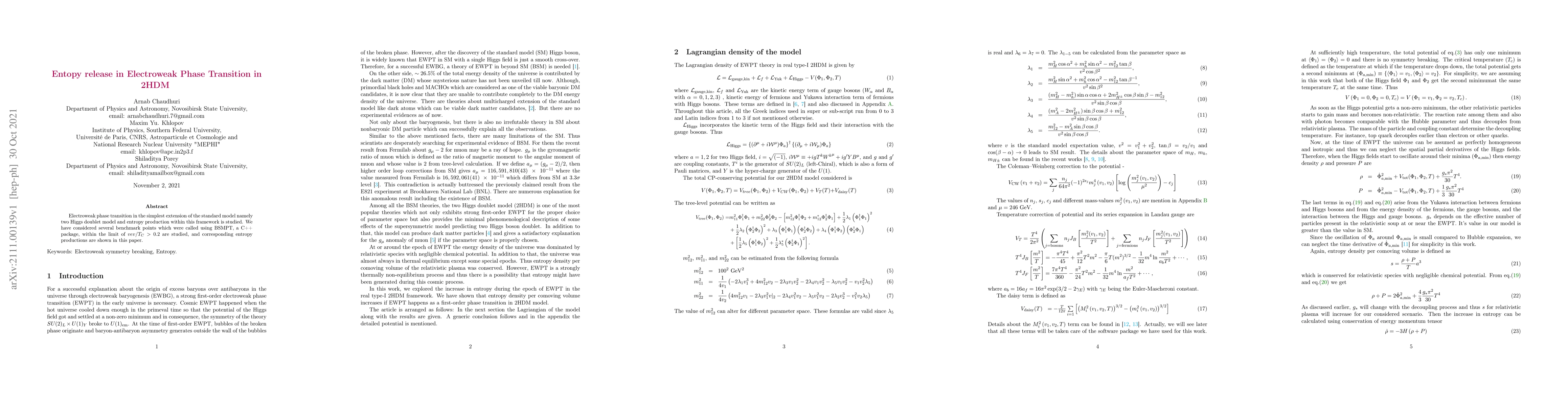 Thumbnail for Entopy release in Electroweak Phase Transition in 2HDM